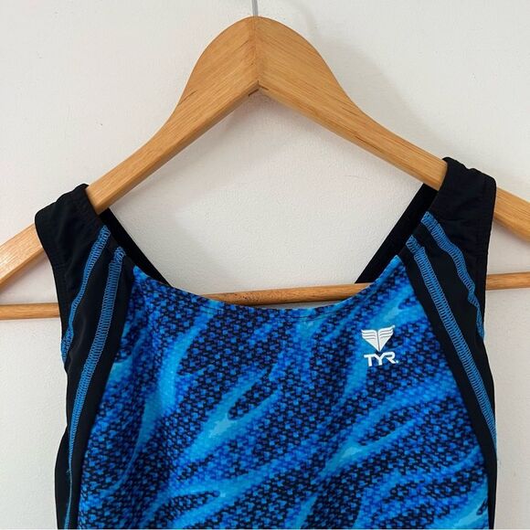 TYR Blue Black One Piece Performance Competition Racerback Swimsuit - Picture 7 of 9